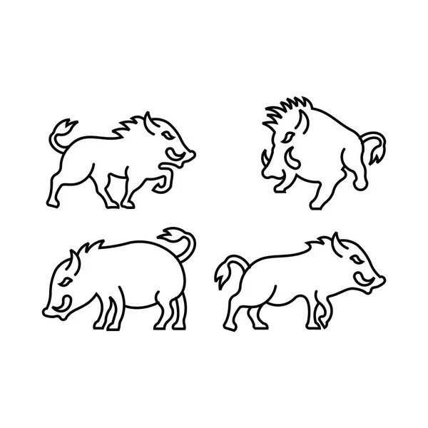 Wild Boar Line Icon Set Hog Outline Vector Icon Symbol — Archivo Imágenes Vectoriales