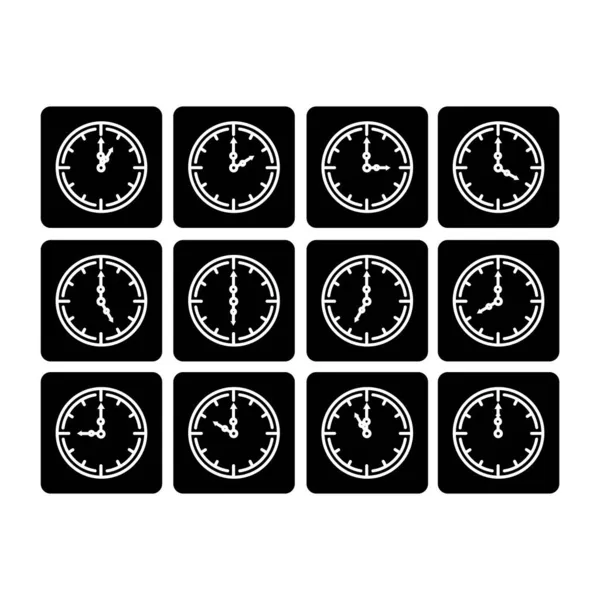 Iconos Línea Reloj Tiempo Alarma Reloj Inteligente Hora Horas — Vector de stock