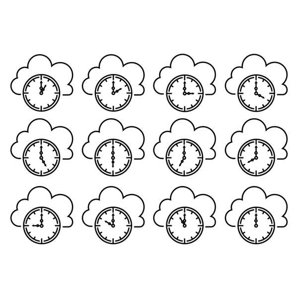 Jednoduchý Cloud Budíkem Cloud Computing Time Timer Obrysem Cloudu — Stockový vektor