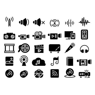  Ses dosyaları sağlam ses satırı simgesi seti, müzik ve müzik ekipmanları koleksiyonu