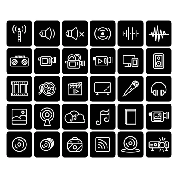 Audio Files Solid Sound Line Icon Set Music Musical Equipment — Stock Vector