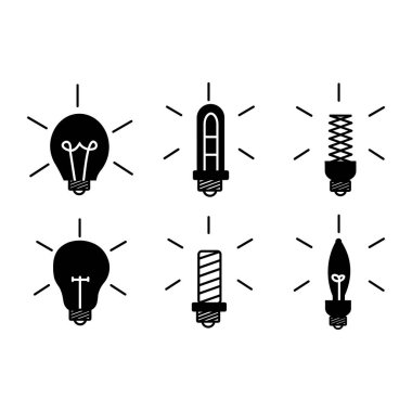 Basit Ampul Seti İlgili Vektör Satırı Simgeleri, Klasik Lamba.