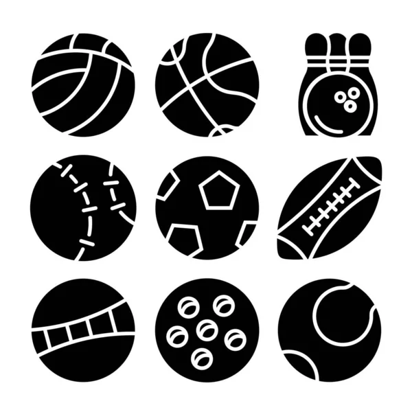 Jeu Icônes Sport Balle Silhouette Ligne Mince Icône Balle Sport — Image vectorielle