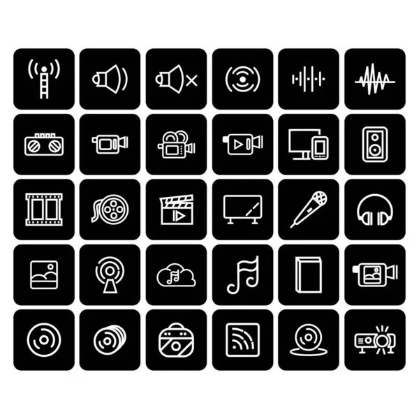 Audio Files Solid Sound Line Icon Set Music Musical Equipment — Stock Vector