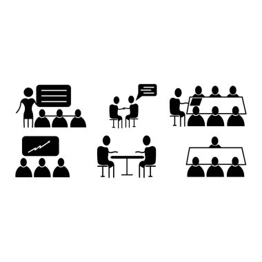 Konferans, seminer, ekip, iş, iş, tartışma, sınıf işi, insan yönetimi, sunum, ofis toplantısı, danışma çizgisi simgesi