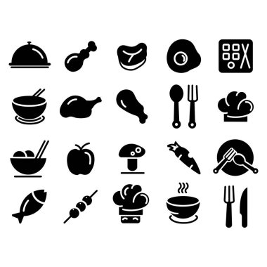  Basit fast food ikonları, kafeler için sokak yemekleri, restoranlar.. 