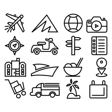 Tatil turizmi seyahat çizgisi, seyahat simgeleri turizm simgesi koleksiyonunu basit hale getirdi
