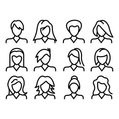 İnsanlar avatar simgesi seti, vektör düz simgesi kadın