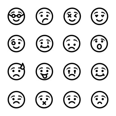 Set of black outline emoticon vector , Emoji vector Emoticon icon web.