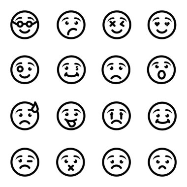 Set of black outline emoticon vector , Emoji vector Emoticon icon web.