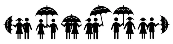 Man Woman Umbrella Icon Set Male Female Rain Different Poses — Διανυσματικό Αρχείο
