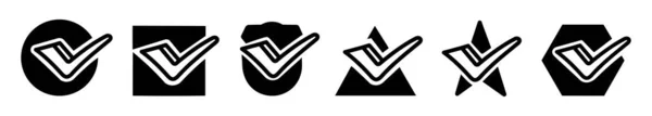 Jeu Marques Vector Tick Icons Black Jeu Coches Icône Isolée — Image vectorielle