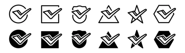 Zestaw Znaków Vector Tick Icons Black Znak Kontrolny Ikona Zestaw — Wektor stockowy
