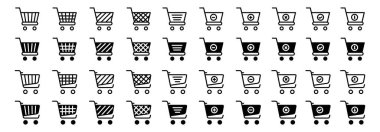 Vektör tam ve boş alışveriş arabası sembol dükkânı ve satış, alışveriş arabası simgesi seti