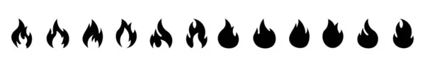 Zwölf Flamme Verschiedenen Formen Lagerfeuer Vektor Illustration Hintergrund Weiß Feuer — Stockvektor