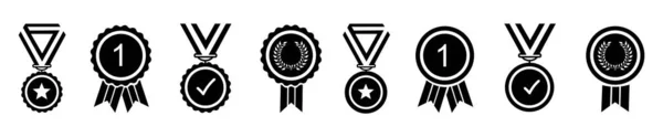 Icône Ensemble Certifié Médaille Symbole Médaille Signe Qualité Approuvé Vecteur — Image vectorielle