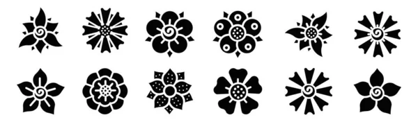 Douze Ensemble Icônes Fleurs Collection Fleurs Isolées Sur Fond Blanc — Image vectorielle
