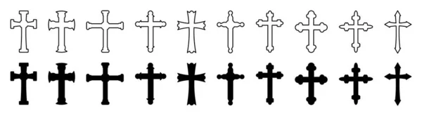Ikona Zestaw Christian Krzyż Wektor Symbol Płaski Zarys Stylu Krzyż — Wektor stockowy