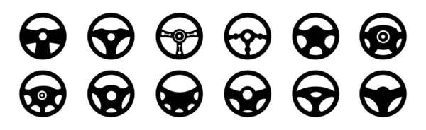 汽车方向盘图标集 赛车运动符号矢量插图 方向盘简单标识矢量插图 — 图库矢量图片