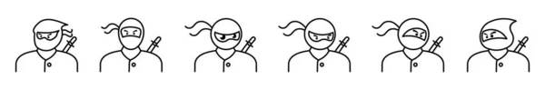 一组轮廓图标忍者设计 一组不同姿势的忍者在白色背景上 — 图库矢量图片