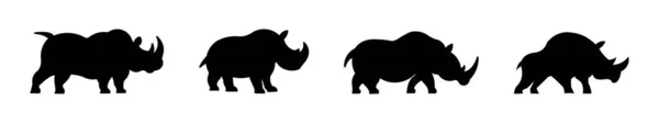 Ícone Linha Conjunto Personagem Rinoceronte Silhueta Rinoceronte Africano Ilustração Vetorial — Vetor de Stock