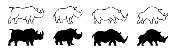Значок Лінії Набір Символів Носорога Африканський Силует Носорога Векторні Ілюстрації — стоковий вектор
