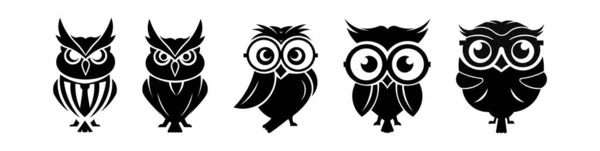 Cute Owl Bird Mascot Vector Graphic Design Template Set Set — 스톡 벡터