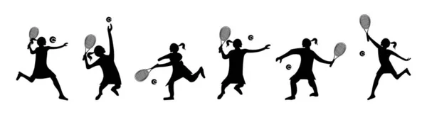 Набор Игры Теннис Мужчины Женщины Силуэт Вектор Теннисисты Белом Черном — стоковый вектор