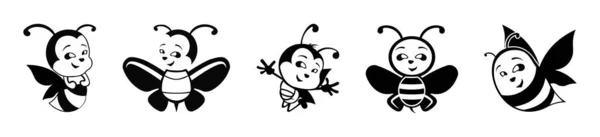 Мультиплікаційний Набір Медоносних Бджіл Плоский Стиль Векторні Ілюстрації Набір Етикеток — стоковий вектор