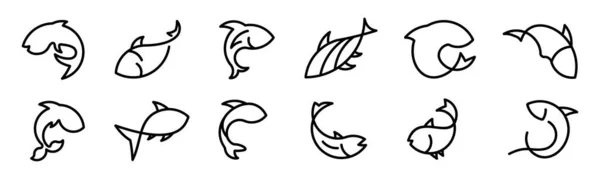 Symbolset Für Fischerleine Set Für Fischbezogene Symbole Für Dünne Vektoren — Stockvektor