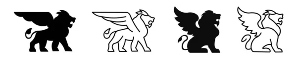 Löwe Mit Flügeln Geflügelter Löwe Löwe Mit Flügelsilhouette Isolierte Vektorillustration — Stockvektor