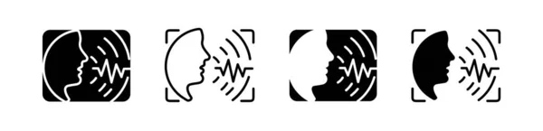 Set Woman Man Voice Command Icon Sound Waves Vector Illustration — Image vectorielle