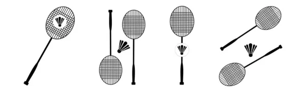 Badminton Rackets Vector Icon Silhouette Club Logo Cock Badminton Logo — Stock Vector