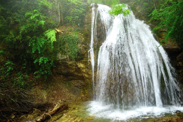 Cascata forestale e rocce ricoperte di muschio — Foto Stock