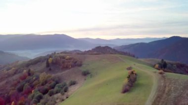 Kuşbakışı manzaralı harika bir manzara. Panoramik dağ manzaralı nefes kesici manzara - Karpatlar dağ sırası, Synevyr geçidi, Kamenka dağı, Ukrayna.