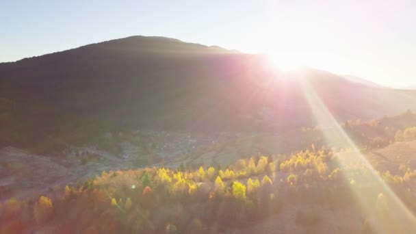 Το ορεινό δάσος στο φόντο του ηλιοβασιλέματος. Δραματικό ηλιοβασίλεμα του ουρανού. Τιμελίπε. 4K. — Αρχείο Βίντεο