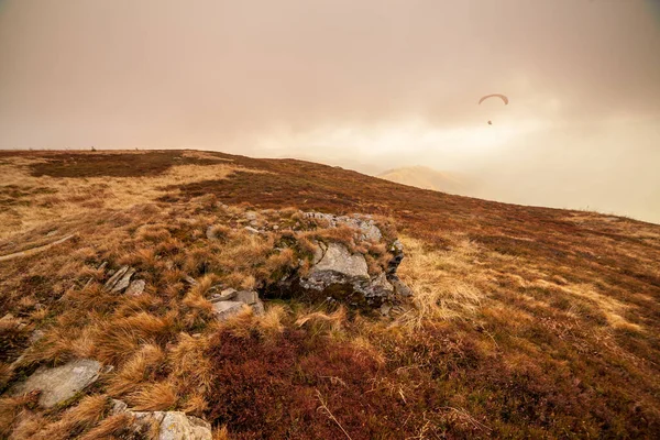 Ukrayna, Magura-Jide dağları ve Karpat dağlarının mavi gökyüzü manzarası. Borzhava dağlarının geniş açık çöl manzaraları. Pylypets, Ulusal Park.