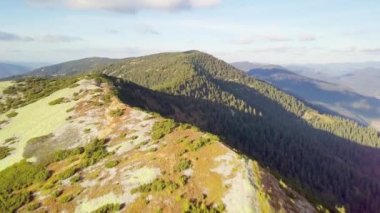 Kuşbakışı manzaralı harika bir manzara. Panoramik dağ manzaralı nefes kesici manzara - Karpatlar dağ sırası, Synevyr geçidi, Kamenka dağı, Ukrayna.