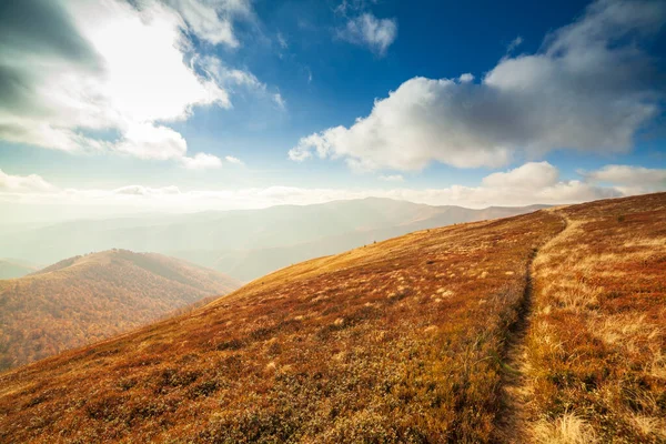 Ukrayna, Magura-Jide dağları ve Karpat dağlarının mavi gökyüzü manzarası. Borzhava dağlarının geniş açık çöl manzaraları. Pylypets, Ulusal Park.