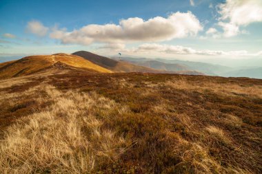 Ukrayna, Magura-Jide dağları ve Karpat dağlarının mavi gökyüzü manzarası. Borzhava dağlarının geniş açık çöl manzaraları. Pylypets, Ulusal Park.