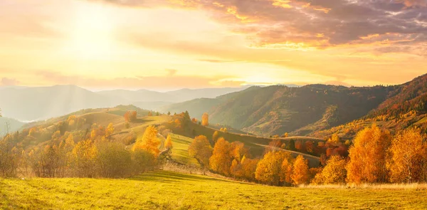 Ukrayna. Köyde ılık bir sonbahar. Resimli kayın, huş ağacı ve çam ağaçları ve Synevyr Geçidi 'nin zeminine karşı Hutsul evleri güzel bir günün ardından parlak renklerle çok güzeldir..