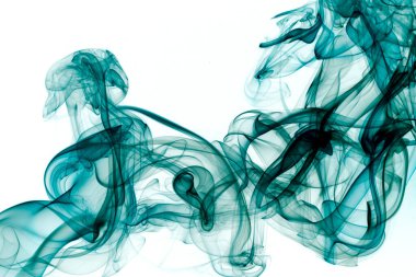 Duman hareketi, beyaz arkaplanda soyut mavi duman, mavi arkaplan, mavi mürekkep arkaplan