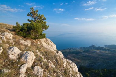 Kırım dağlarının yüksek platosuna bakan harika ve alışılmadık güzellikte bir manzara. Kırım 'ın temiz ve makul doğası.