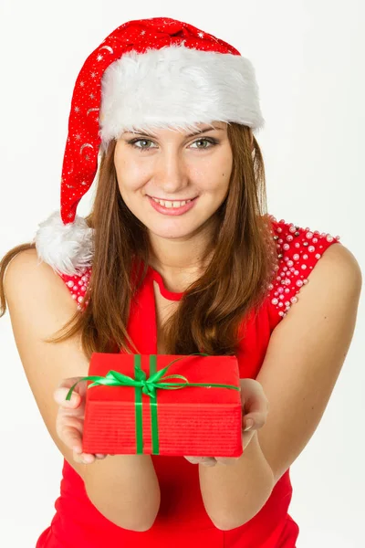 Attractive Christmas girl in a sexual lingerie. Naked body. Seasonal christmas holidays sale discounts. Woman in a sexy Santa Claus costume decorate the Christmas tree — Stock Photo, Image