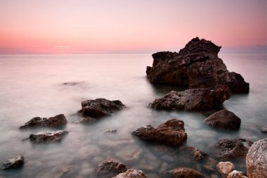 Sunset over sea. Beautiful colorful sunset over the Black Sea in Crimea. Ukraine.