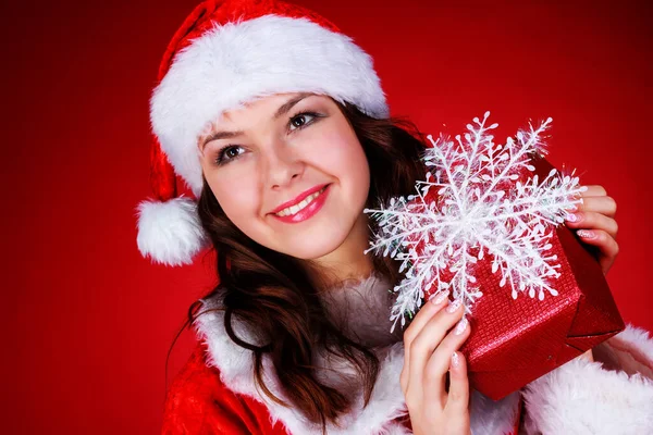 Πορτρέτο του όμορφου σέξι κορίτσι φορώντας ρούχα Santa Claus, στούντιο — Φωτογραφία Αρχείου