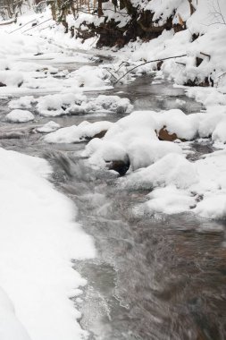 Kışın nehirler, kar ve buzla