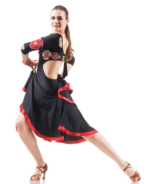 Studio portrét mladé atraktivní ženy tančící flamenco — Stock fotografie