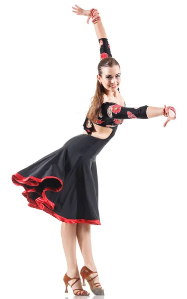 Studio ritratto di giovane donna attraente che danza il flamenco — Foto Stock