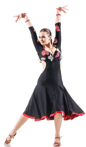 Studio ritratto di giovane donna attraente che danza il flamenco — Foto Stock